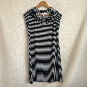 LOFT Black and Gray Sheath Dress with Cowl Neck